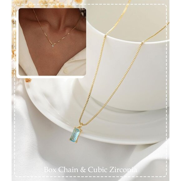 Women Aquamarine Emerald Birthstone Gold Blue Green Cubic Zirconia Pendant Gift - Picture 3 of 9